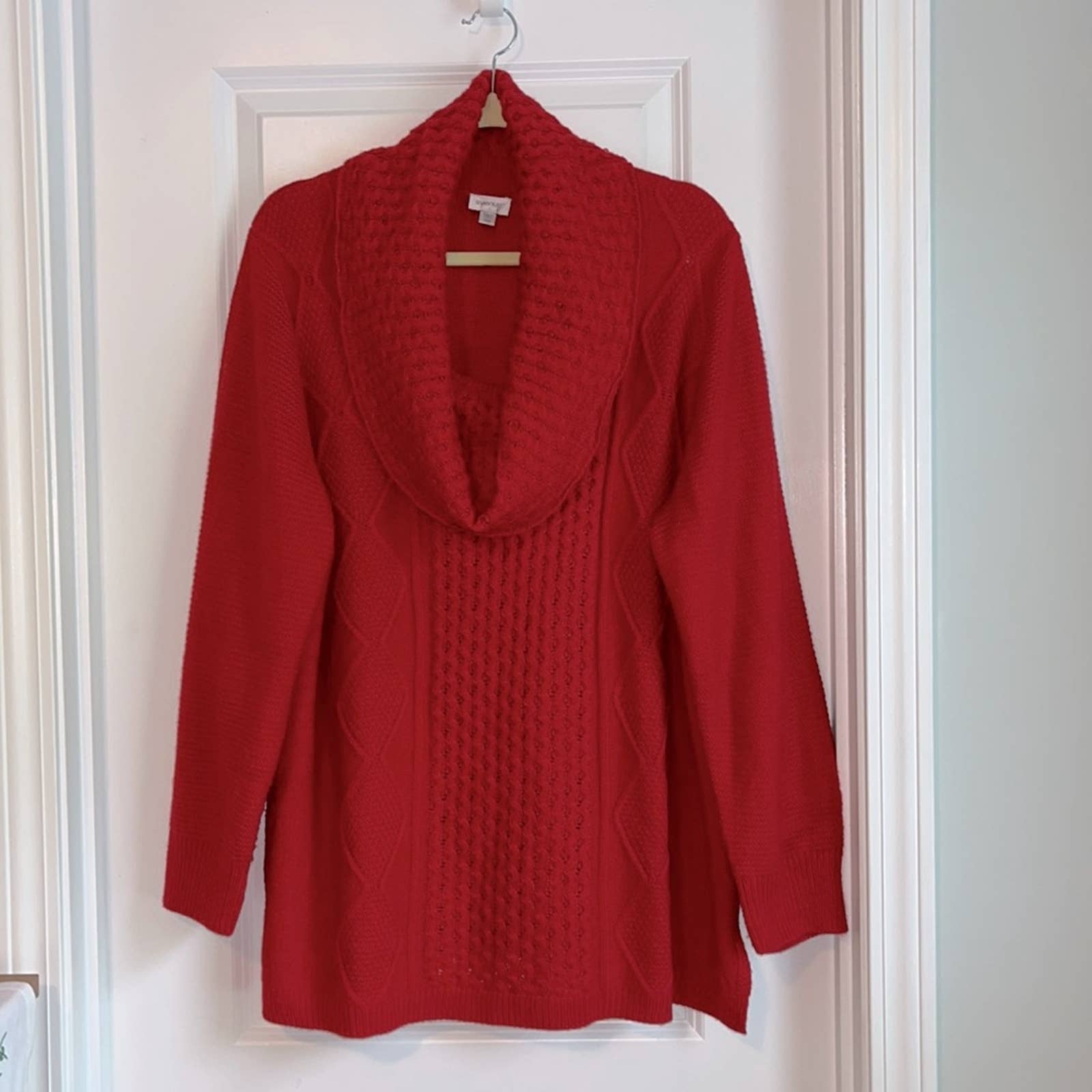 Avenue Long Sleeve Cowl Neck Red Sweater